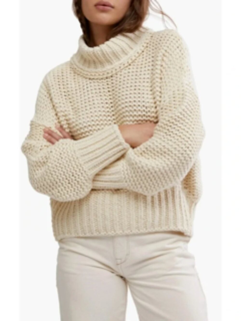 Free People My Only Sunshine Sweater Womens Small‎ Cream Chunky Mock Neck Thick